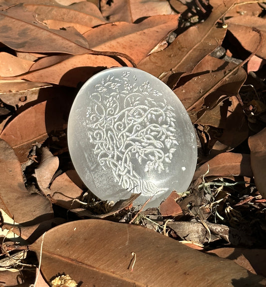 Selenite Tree Engraved - PALM STONE