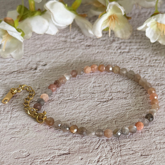 Sunstone Faceted Bracelet 4mm with Adjustable Chain