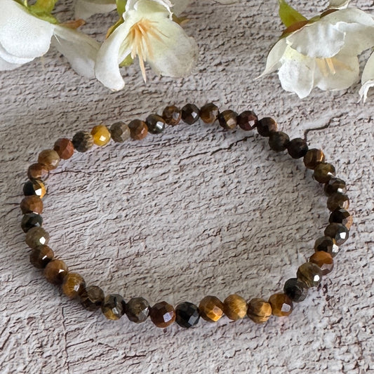 Tiger's Eye Faceted Bead Bracelet 4mm