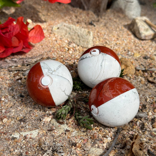 Red Jasper and Howlite Pokè Ball Novelty Pokèmon Crystal Ball