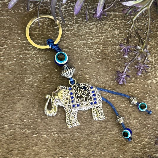 Elephant with Evil Eye Keychain