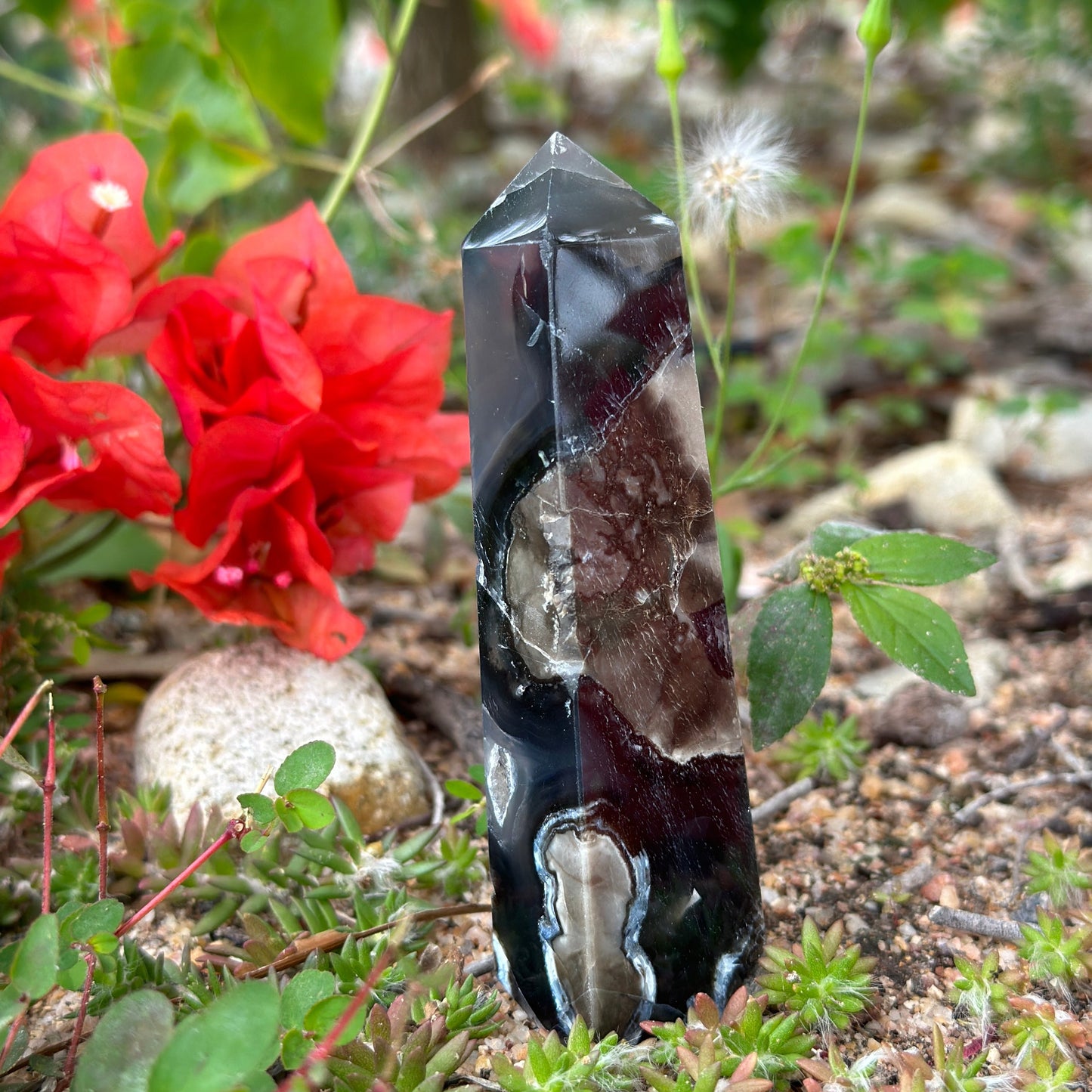 Volcanic Agate Four Sided Tower  (UV-light reactive)