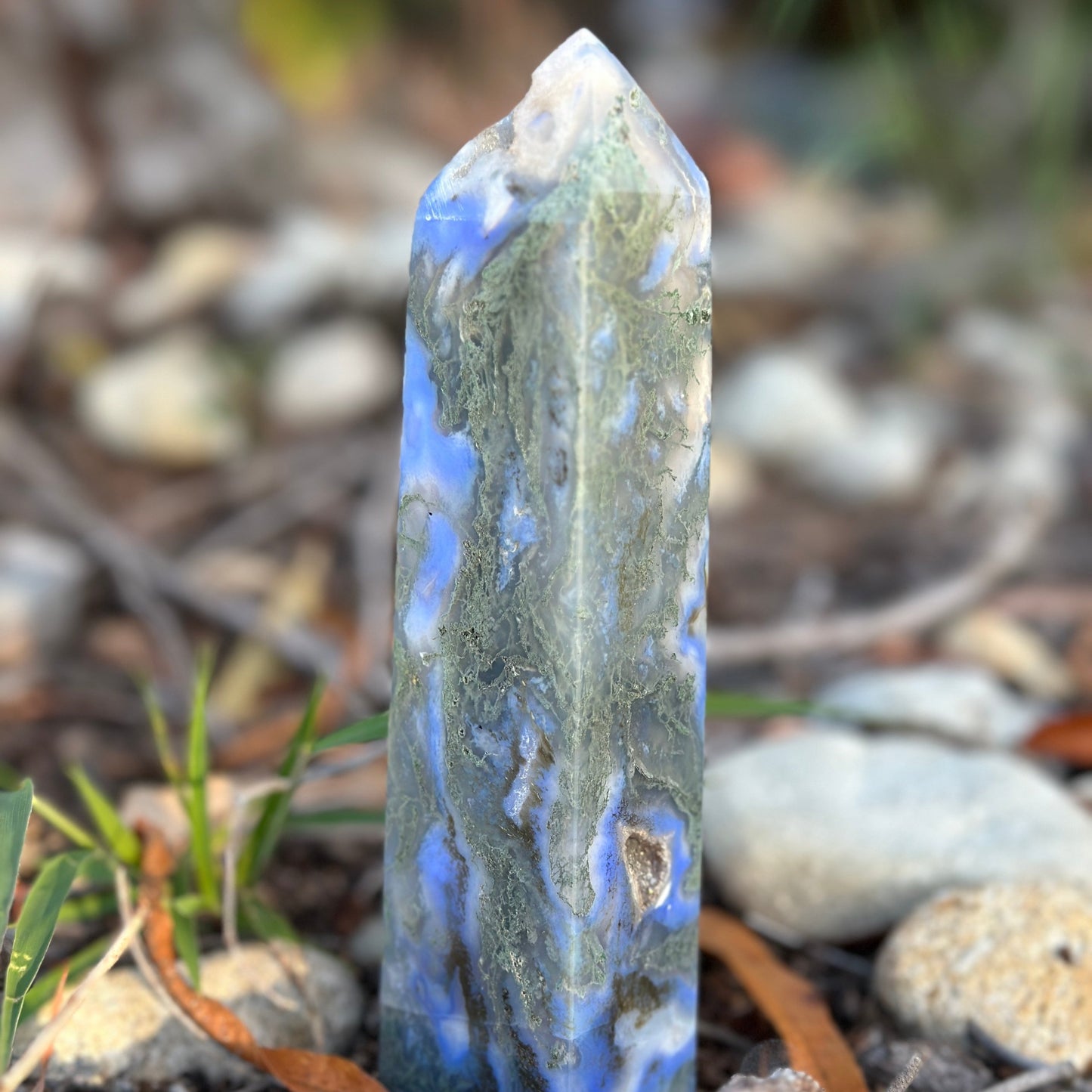 Blue Flower Agate Tower