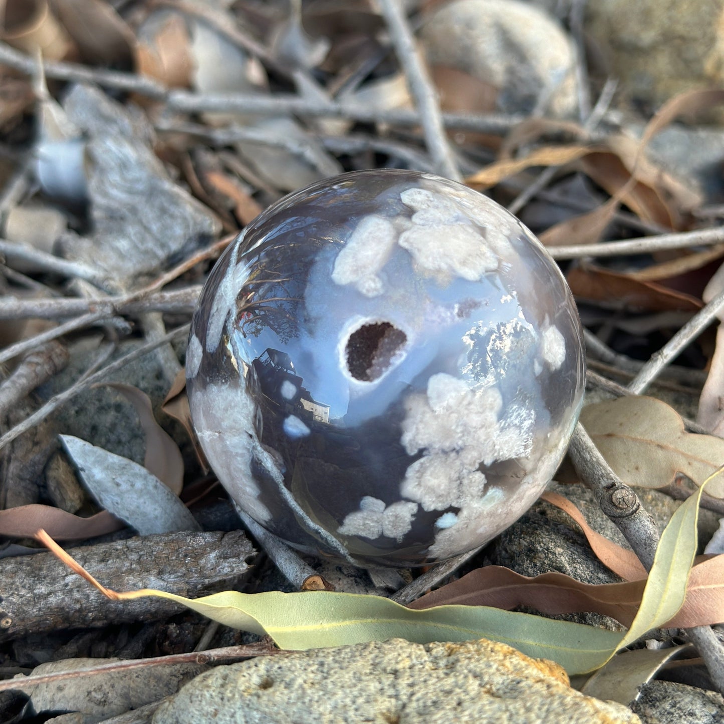 Blue Flower Agate Sphere (5cm approx)