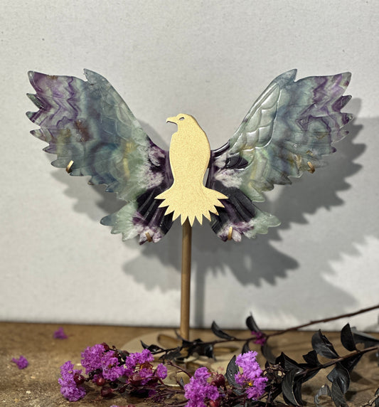 Bird Stand with Feather Fluorite Wings