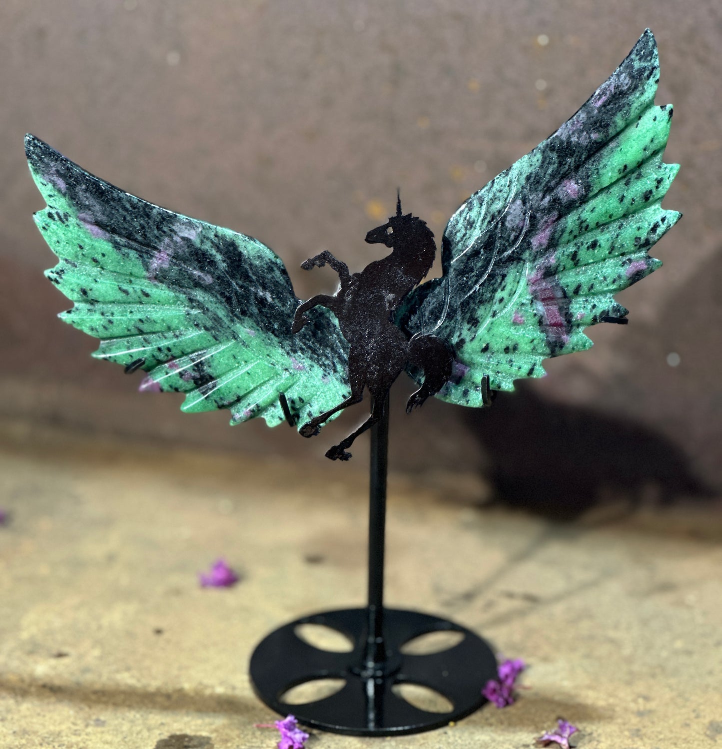 Unicorn Pegasus Stand with Ruby in Ziosite Wings