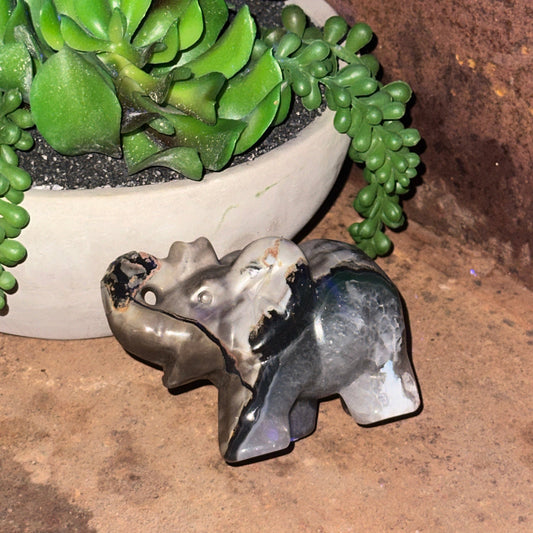 Volcanic Agate Elephant Carving