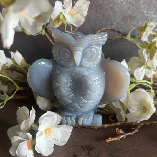 Agate Crystal Owl with Geode – Symbol of Wisdom, Protection & Inner Strength
