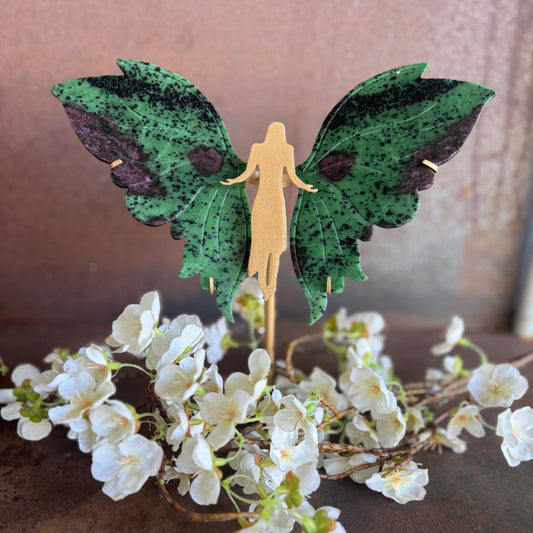 Ruby in Zoisite Crystal Wings on Angel Stand – Spiritual Protection & Soul Awakening