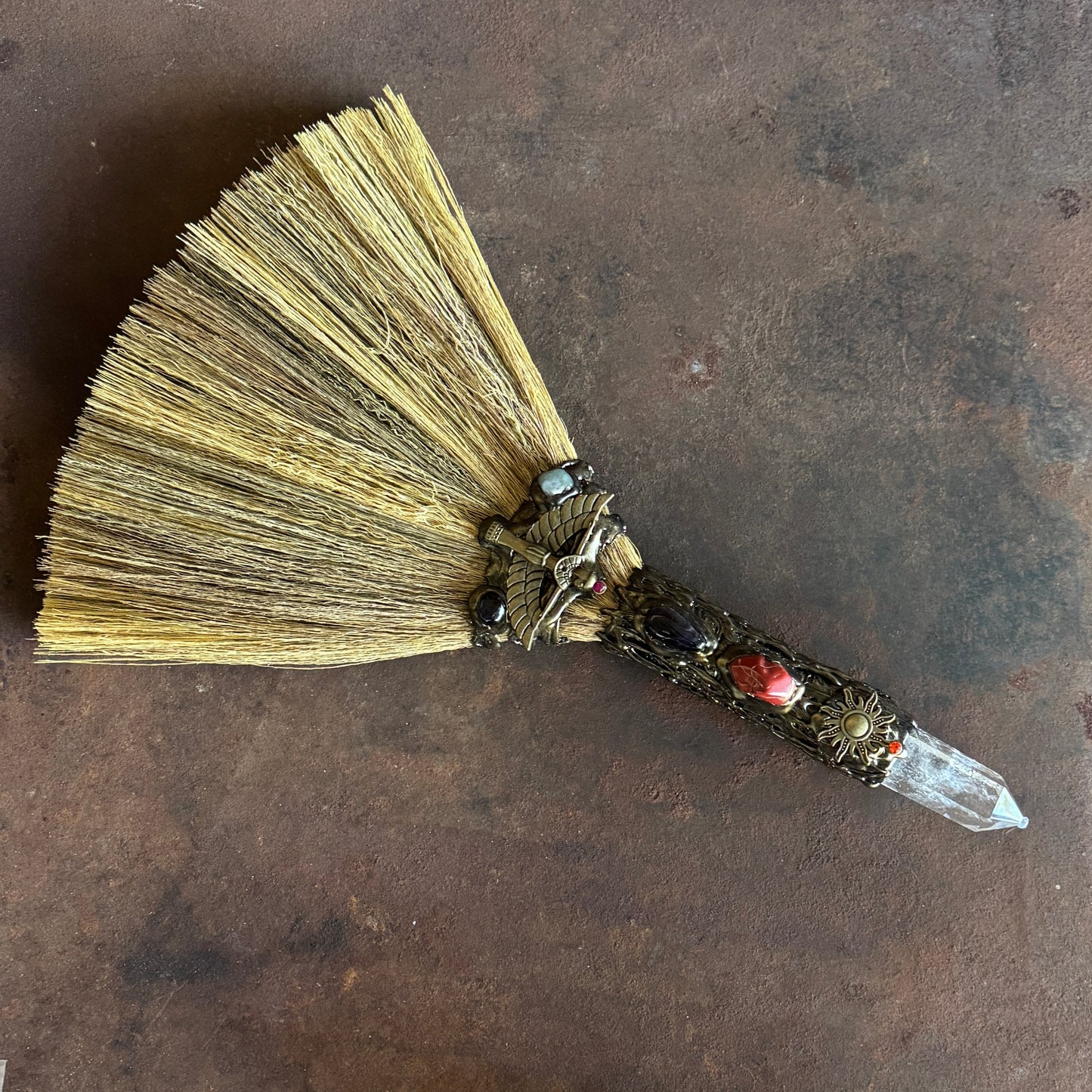 Besom / Witches Broom with Crystal Wand – Perfect for Cleansing, Protection & Rituals