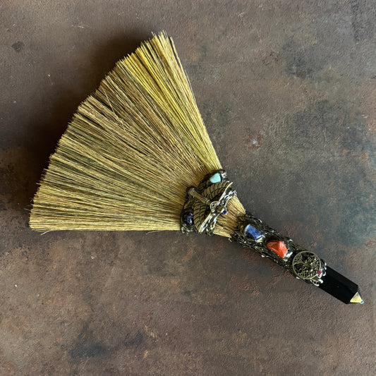Besom / Witches Broom with Crystal Wand – Perfect for Cleansing, Protection & Rituals