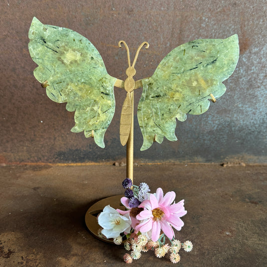 Prehnite Crystal Wings on Butterfly Stand – A Sacred Symbol of Transformation & Spiritual Healing