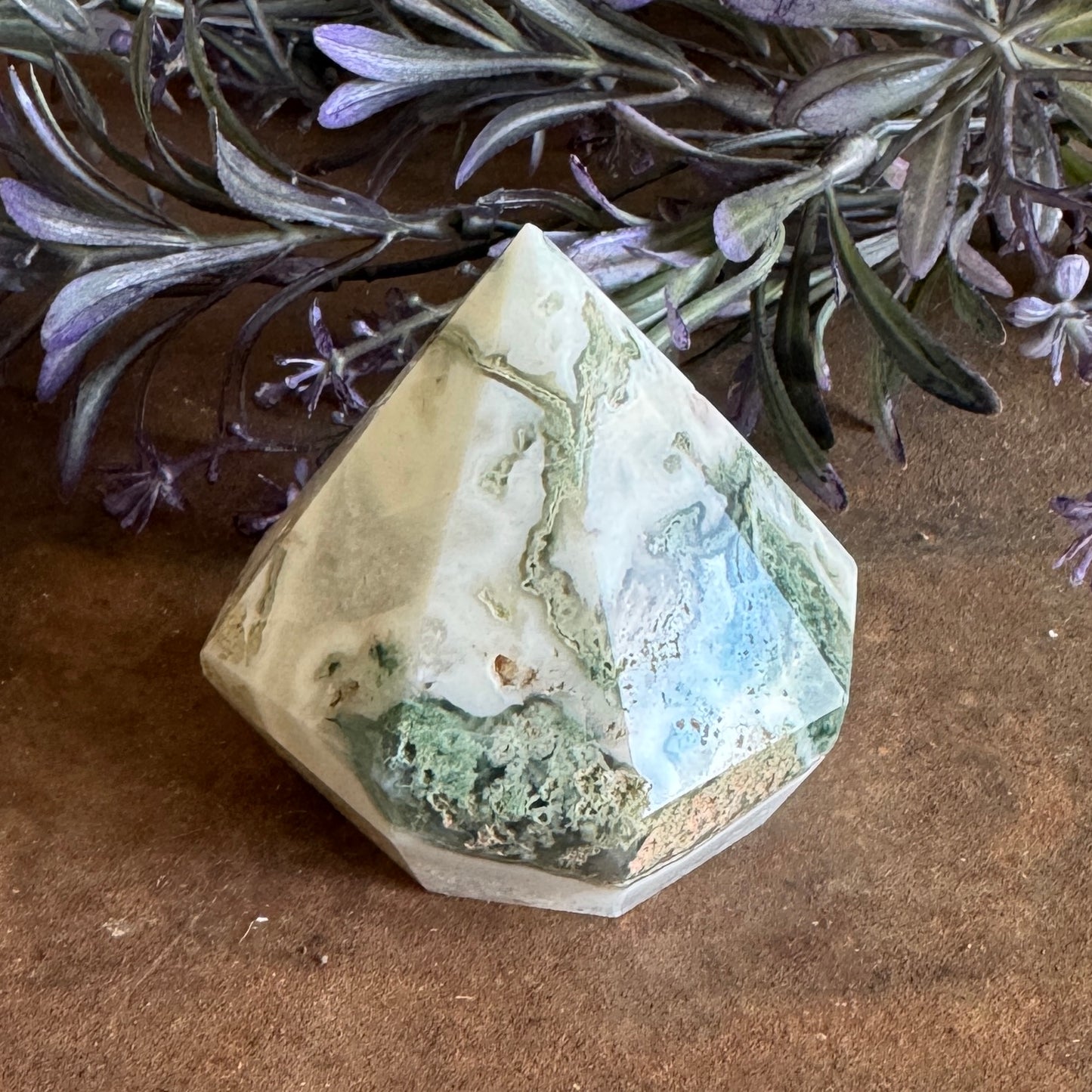 Moss Agate Crystal Diamond Cut Shape