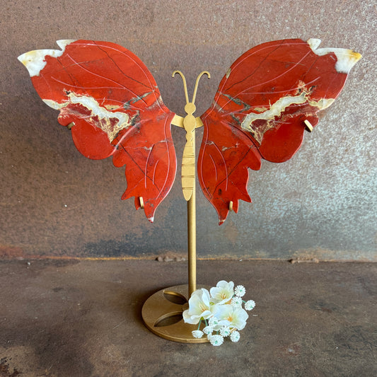 Red Jasper Crystal Wings with Butterfly Stand – A Powerful Symbol of Grounding, Strength & Emotional Healing