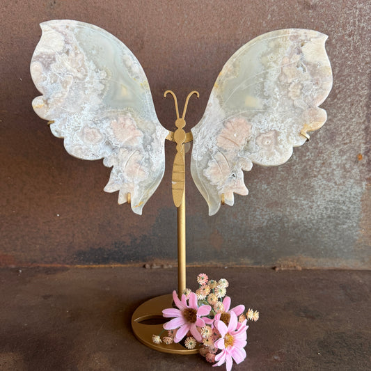 Large Pink Amethyst Crystal Wings with Butterfly Stand – A Spiritual Healing Gift of Love, Calm & Transformation(1)