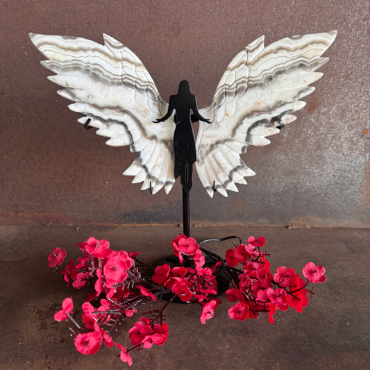 Black & White Crystal Wings on Angel Stand – Spiritual Protection & Healing Energy