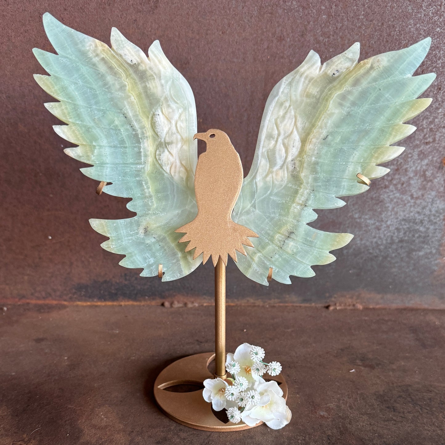 Caribbean Calcite Crystal Wings on Bird Stand