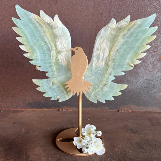 Caribbean Calcite Crystal Wings on Bird Stand