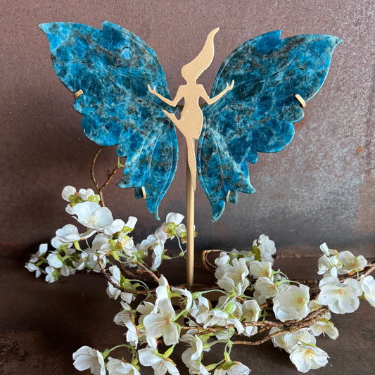 Blue Apatite Crystal Wings with Dancing Goddess –  Clarity, Focus & Spiritual Healing