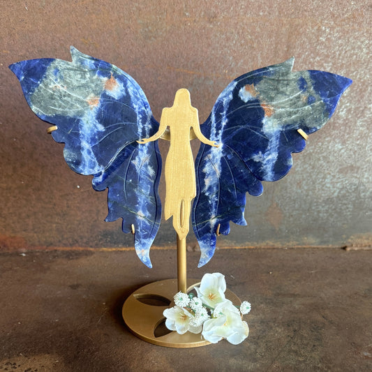 Sodalite Crystal Wings on Angel Stand – Clarity, Protection & Spiritual Strength (Large)
