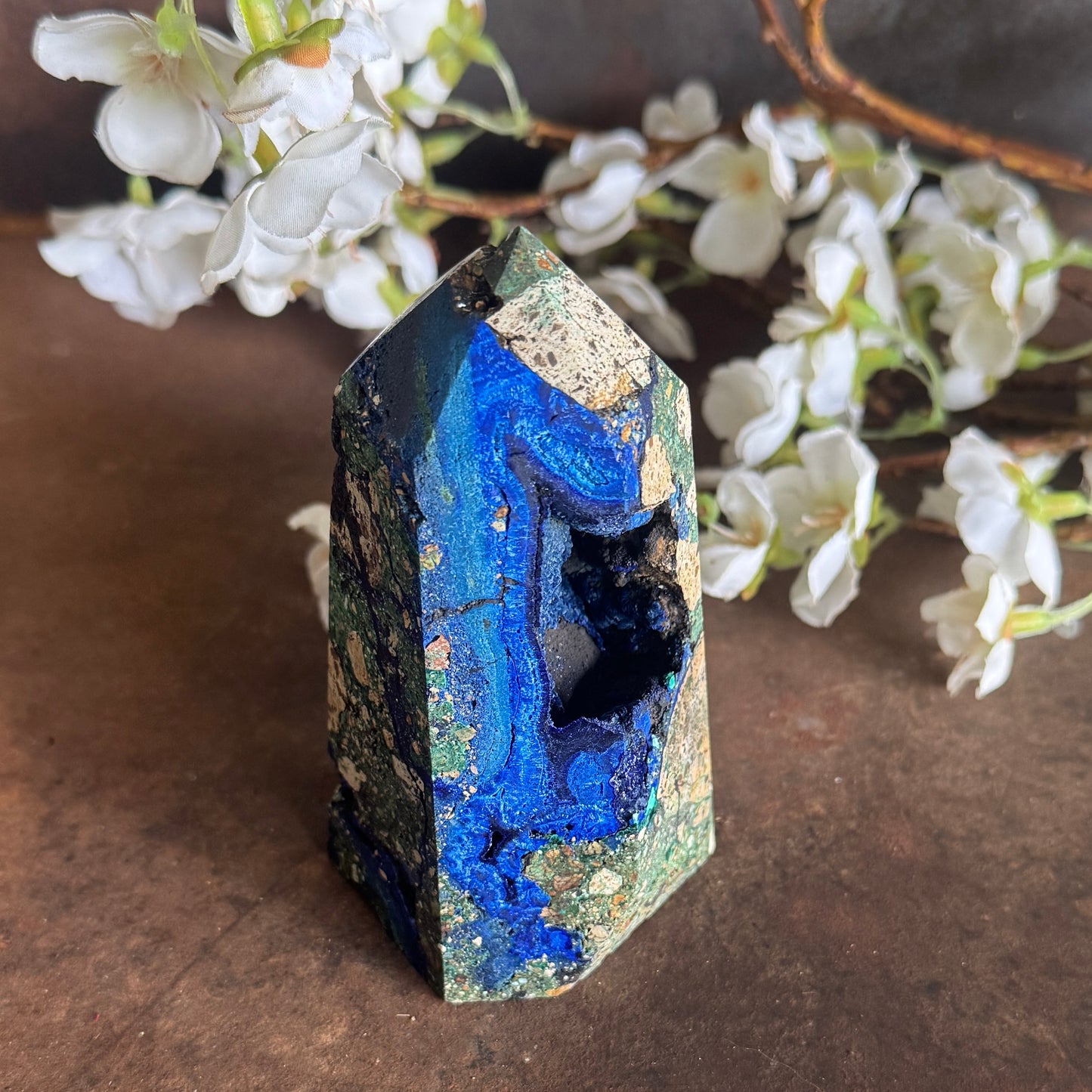 Natural Azurite Crystal Tower – Raw Spiritual Healing Power for Intuition & Higher Consciousness