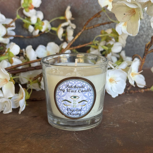 Patchouli Scented Soy Wax Votive Candle with Clear Quartz – Clarity, Grounding & Spiritual Healing