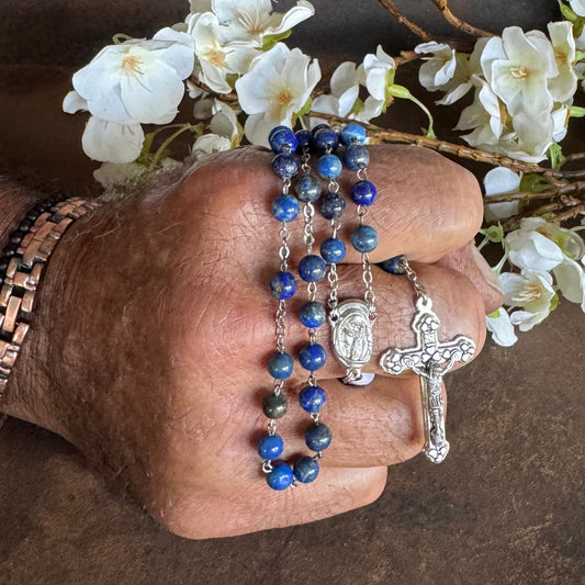 Lapis Lazuli Rosary Prayer Beads – 6mm Crystal Beads for Devotion, Wisdom & Spiritual Connection