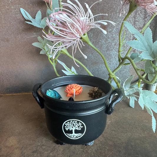 White Sage Tree of Life Cauldron Candle – Smudging, Energy Cleansing & Spiritual Gift (326g)