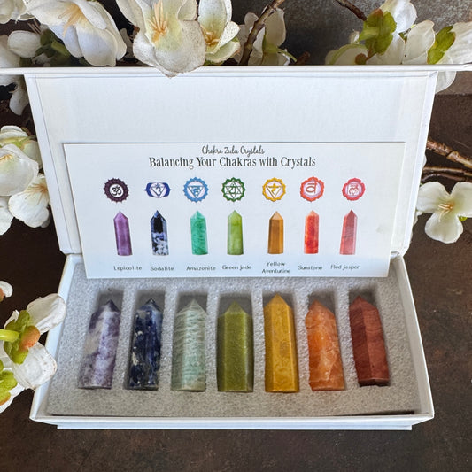 Natural Crystal Chakra Tower Set – Balance Your Energy with 7 Chakra Crystals