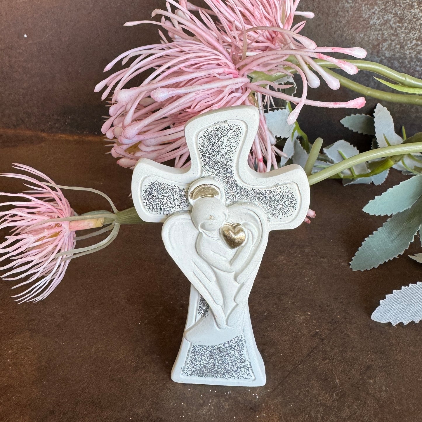 Ceramic Cross with Angel - 53 x 18 x 95mm