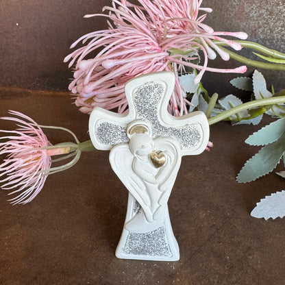 Ceramic Cross with Angel - 53 x 18 x 95mm