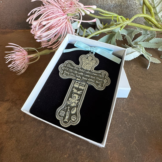 Crib Cross with Blue – Baby Blessing & Spiritual Protection Gift
