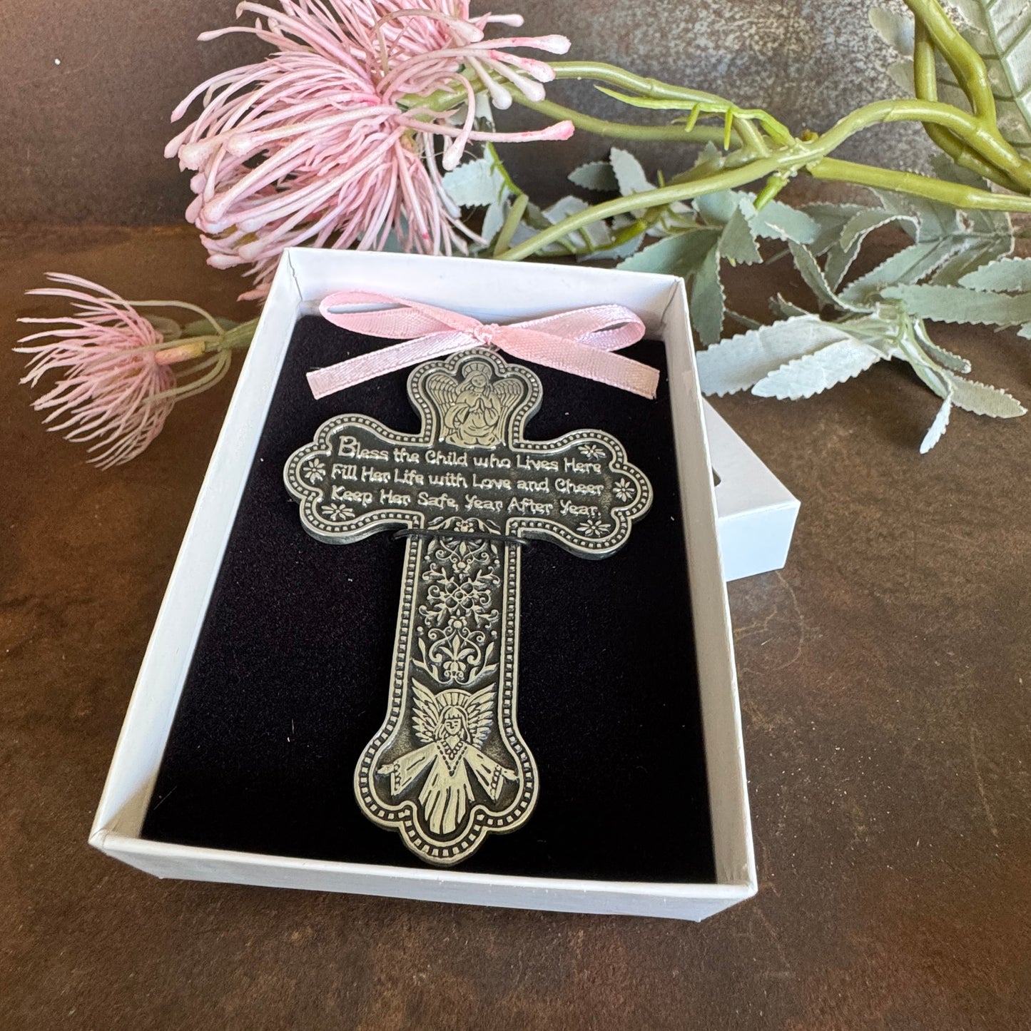 Crib Cross with Pink – Baby Blessing & Spiritual Protection Gift