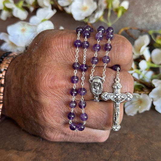 Amethyst Rosary with 6mm Beads – Prayer Beads for Spiritual Healing, Protection & Peace