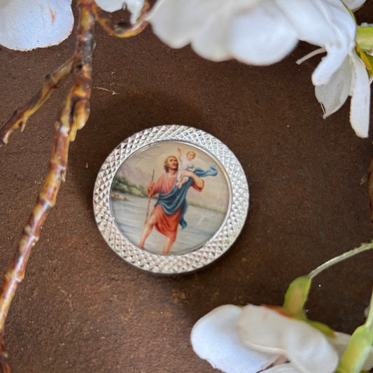 St. Christopher Round Car Plaque (Plastic) – Drive with Spiritual Protection & Peace of Mind