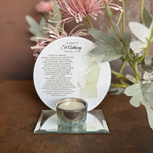 Tealight Candle Holder - St. Anthony (120 x 120mm) – Divine Protection and Comfort