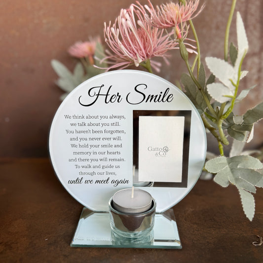 Her Smile – Glass Photo Frame with Tea Light Holder (190 x 150mm)