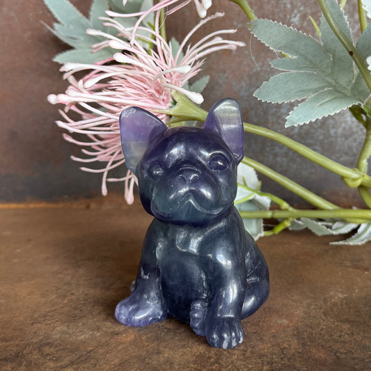 Fluorite Crystal French Bulldog Carving – Healing Crystal Dog Figurine