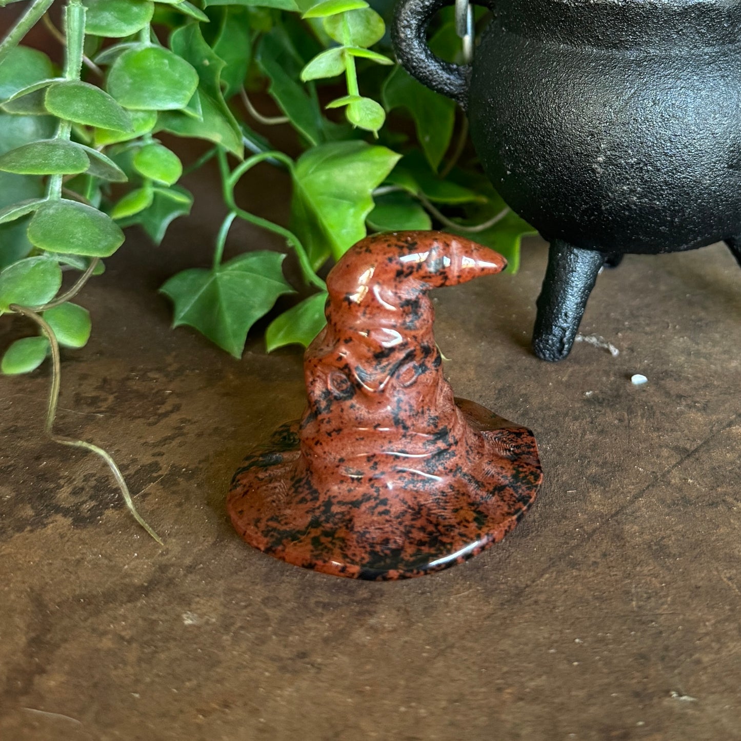 Mahogany Obsidian Sorting Hat Carving – Protection, Grounding & Spiritual Healing