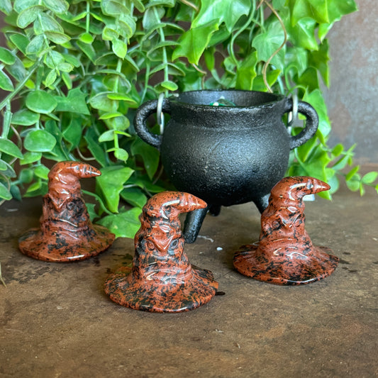 Mahogany Obsidian Sorting Hat Carving – Protection, Grounding & Spiritual Healing