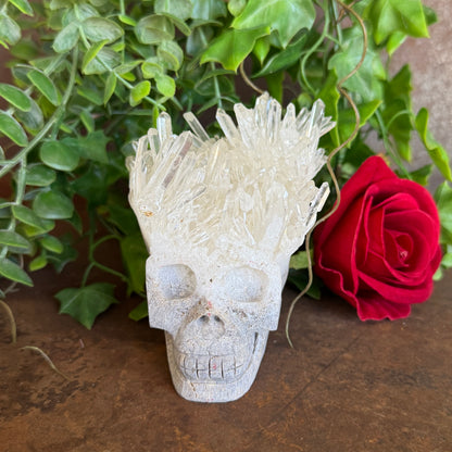 Clear Quartz Cluster Natural Stone Skull Carving - 638g