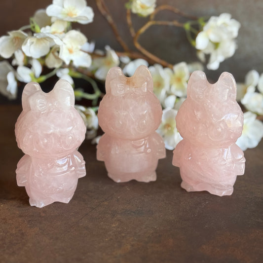 Rose Quartz Crystal Labubu Inspired Carving – Love, Emotional Healing & Heart Chakra Energy