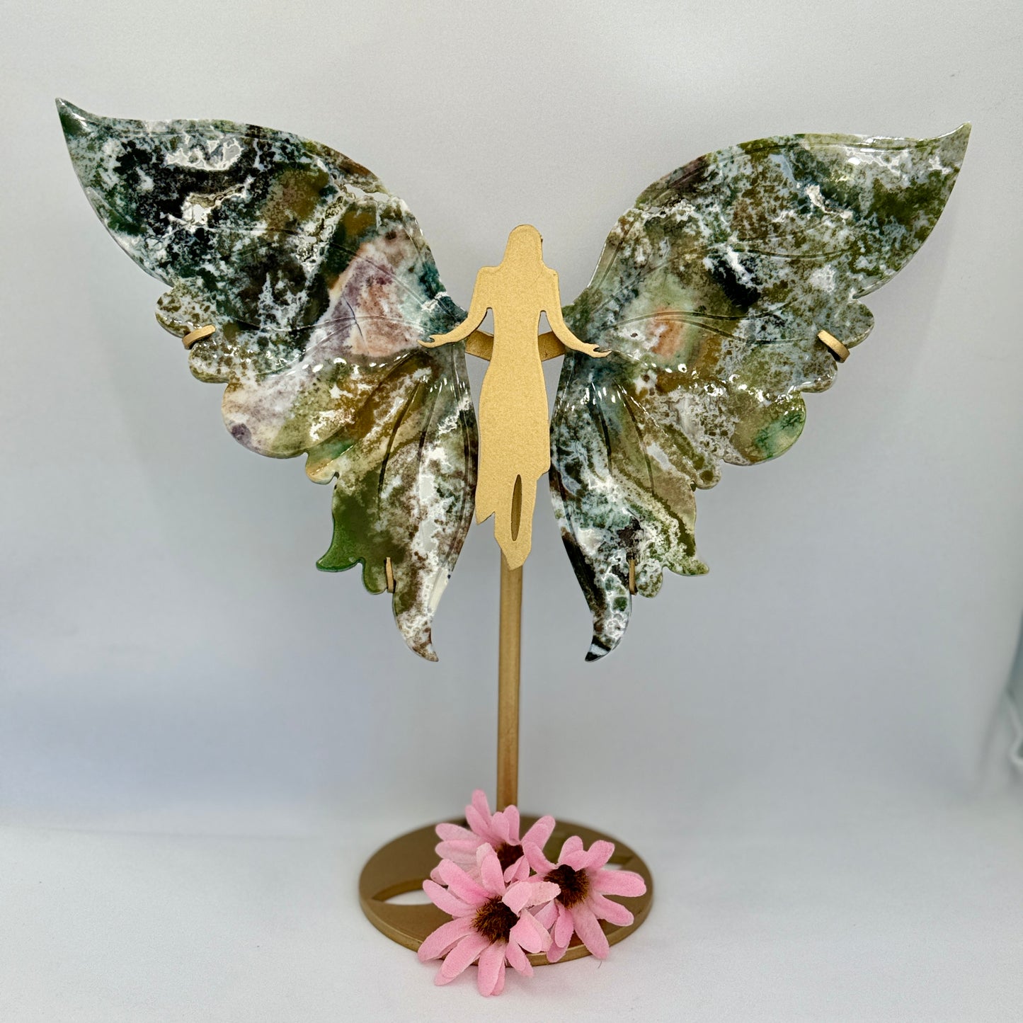 Angel Stand with Moss Agate Wings (B)