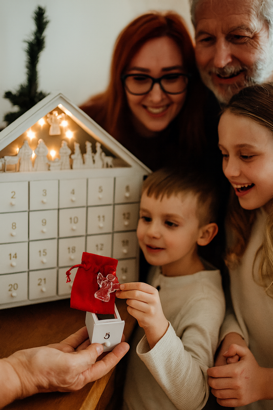 Crystal Advent Calendar - 24 Days of Exclusive Crystal Carvings with Illuminated Wooden Nativity Scene