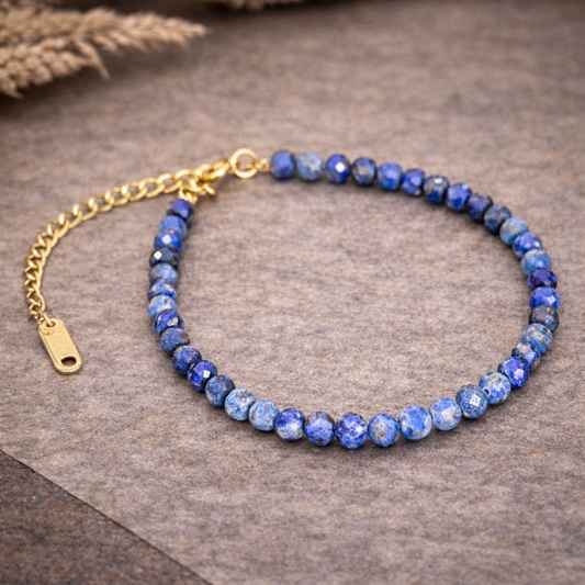 Lapis Lazuli Faceted Crystal Bracelet 4mm – Spiritual Growth, Intuition & Emotional Healing
