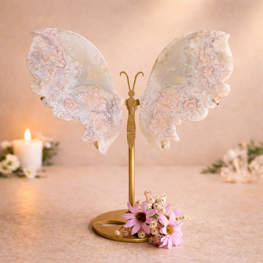Large Pink Amethyst Crystal Wings on Butterfly Stand – Spiritual Healing Crystal Wings