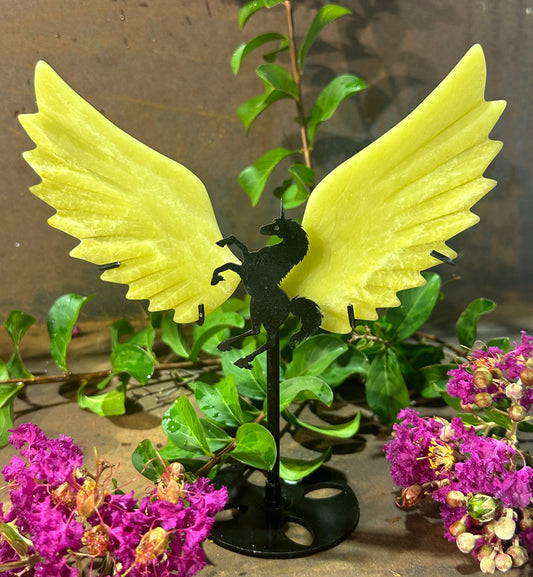 Lemon Quartz Crystal Wings with Unicorn Pegasus Stand – Magical Crystal Ornament for Healing & Inspiration