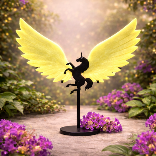Lemon Quartz Crystal Wings with Unicorn Pegasus Stand  - Radiant Crystal Wings for Spiritual Healing, Joy & Abundance