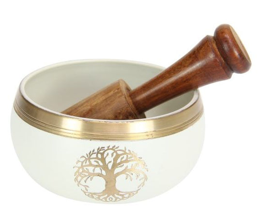 Tree of Life White & Gold Singing Bowl 10cm