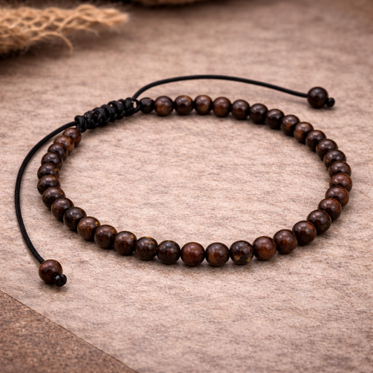 Mahogany Obsidian Unisex Adjustable Bracelet 4mm – Protection & Grounding